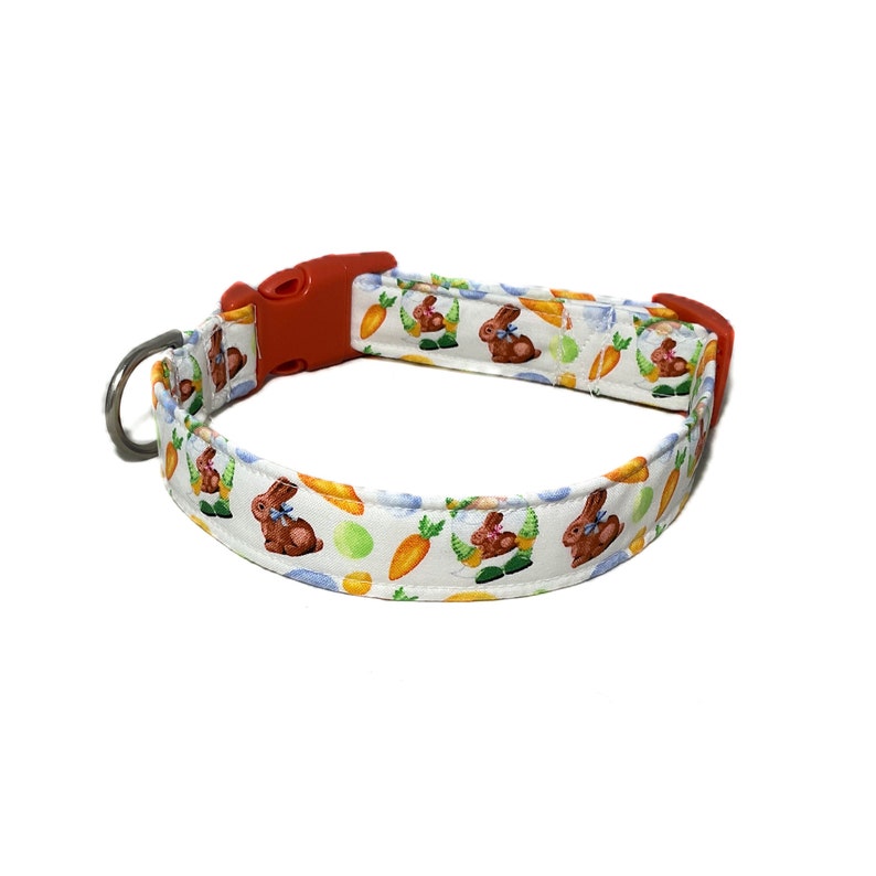 Easter Bunny & Carrots Collar with Bow for Dogs or Cats Brown Bunnies, Orange Carrots on White Buckled or Martingale Upgrades Available image 5