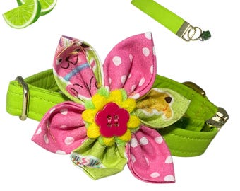Lime Green Dog Collar with Flower – Personalized Spring Pet Collar