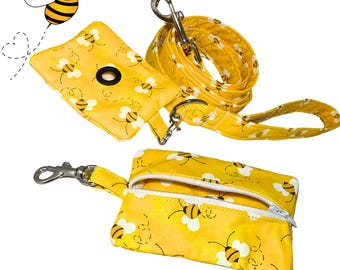 Bumble Bee Dog Leash with Yellow Background & Black Bees - Spring or Summer Leash-  1 Foot to 6 Foot Lengths