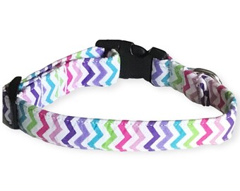 Colorful Rainbow Chevron Collar for Dogs and Cats - Handmade and Durable-Buckle, Breakaway, Martingale Available