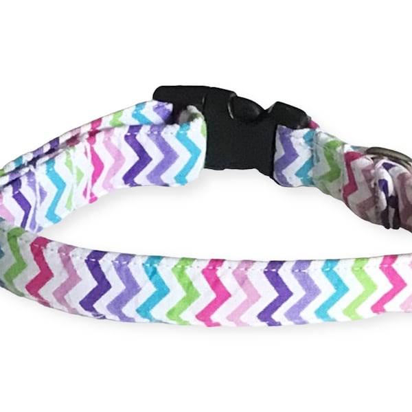 Colorful Rainbow Chevron Collar for Dogs and Cats - Handmade and Durable-Buckle, Breakaway, Martingale Available