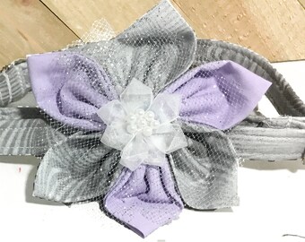 Sparkling Gray & Purple Wedding  Flower Collar  for Dogs and Cats//Buckled//Martingale Option//Metal Buckle Upgrade//Leash Upgrade