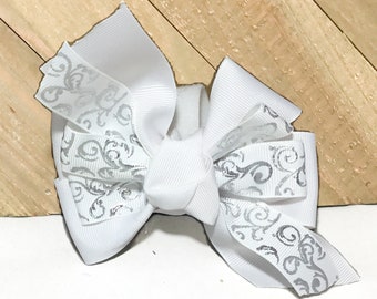 White Wedding Ribbon Bow for Girl Dog or Cat Collar / Attachable Wedding Pet Accessory