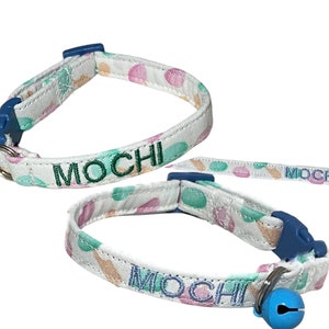 White Mochi Dessert Breakaway Cat Collar with Bell Name Personalization, Mochi Flower or Bow Tie Upgrades image 10