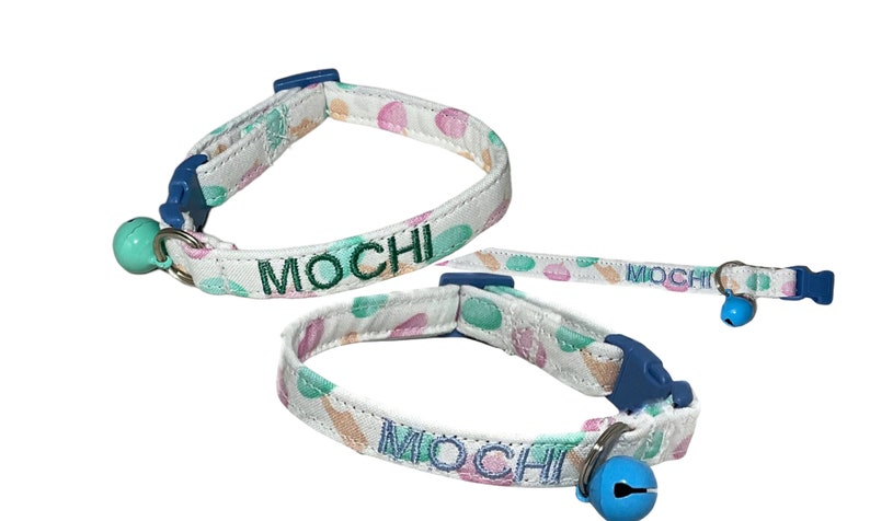 White Mochi Dessert Breakaway Cat Collar with Bell Name Personalization, Mochi Flower or Bow Tie Upgrades image 10
