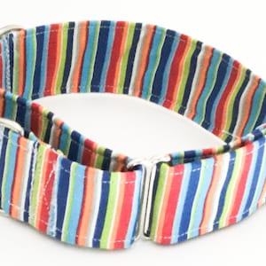 Red, Yellow, and Blue Striped  Martingale Adjustable Dog Collar / XS-XL / Matching Leash Upgrade