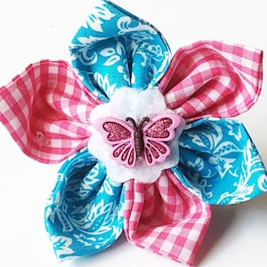 Pink & Blue  Gingham Victorian  Flower for Female Dogs and Cats