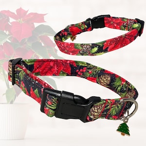 Christmas Poinsettia Pet Collar with Charm -Bandana & Leash Upgrades Available - Gift Idea