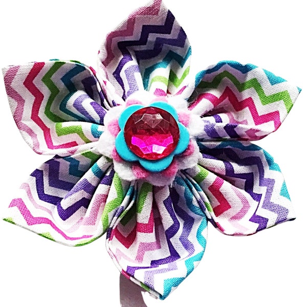 Colorful Chevron Flower for Girl Dog or Cat - Collar Accessory- Attachable Bow- Leash Upgrade- Custom Made