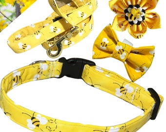 Yellow Bumble Bee Collar for Dogs & Cats- Black Bucke- Metal Buckle Upgrades-Buckle, Breakaway, Martingale Available