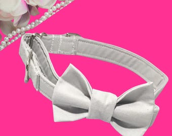 Silver Gray Martingale Wedding Collar & Bowtie for Male Dogs or Cats- Available Leash