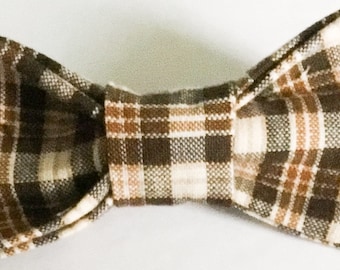Brown & White Plaid Bow Tie for Male Dog or Cat Collar // Attachable Bow tie for Collar // XXS- XL
