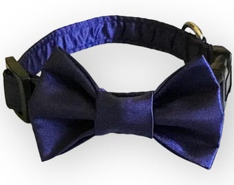Navy Blue Satin Wedding Bow Tie Collar for Male  Dogs and Cats