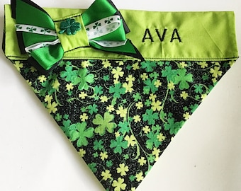 St. Patrick's Day Shamrock Bandana with Bow Tie or Bow for Dogs and Cats