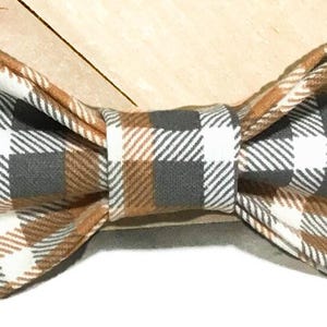 Rust, Gray & White Plaid Autumn  Bow Tie for Dog or Cat Collar / Fall Collar Accessory for Pets / XXS- XL Attachable Bow ties