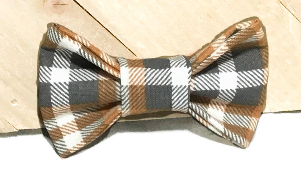 Rust, Gray & White Plaid Autumn Bow Tie For Dog Or Cat Collar/Fall Accessory Pets Xxs - Xl Attachable Ties