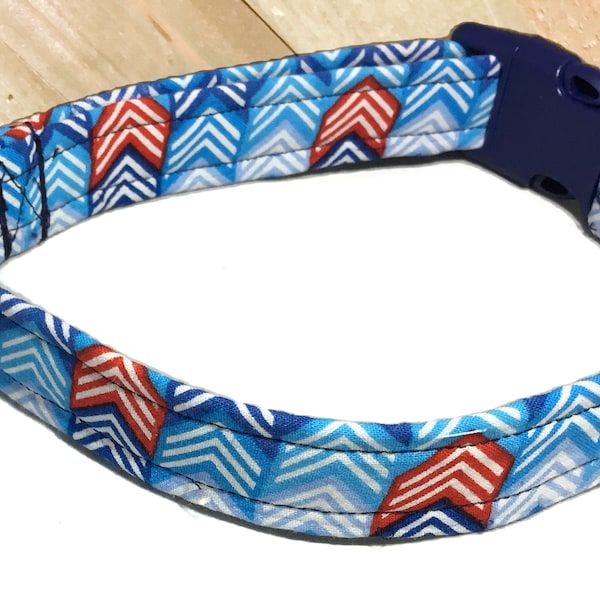 Blue & Red Chevron Male Dog and Cat Collar With Standard Buckle, Martingale or Breakaway Style