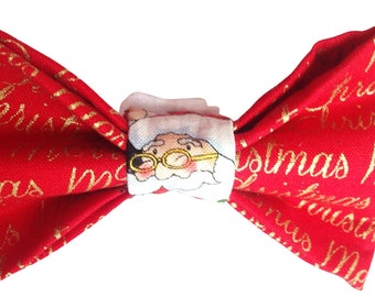 Santa Claus Dog & Cat Bow Tie - Merry Christmas Bow for Collar- Attachable Collar Accessory - Custom Made- Leash Upgrade