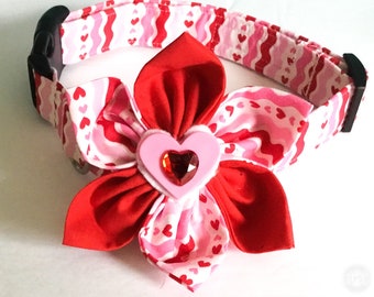 Valentine's Day Flower Collar with Hearts & Stripes