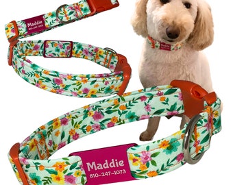 Springtime Floral Collar for Dogs & Cats- Available Engraved Slide On  Pet ID Tag - Gift for Pet- Leash Upgrade