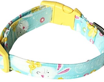 Blue Easter Bunny Collar - Buckled Dog Collar, Slip on Martingale or Cat Breakaway Styles- Spring Collars- Custom Made