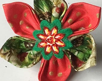 Red and Green Pinecone Flower for Girl Dog and Cat Collar