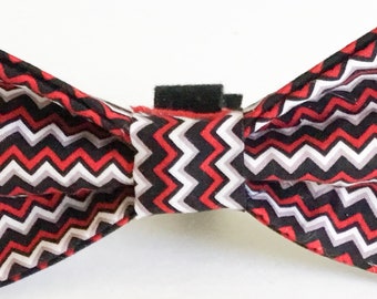 Black Red & White Chevron Bow Tie for Male or Cat