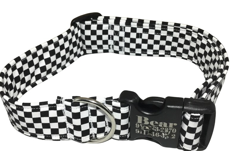 Black and White Checkered Dog Collar With Engraved Buckle Etsy