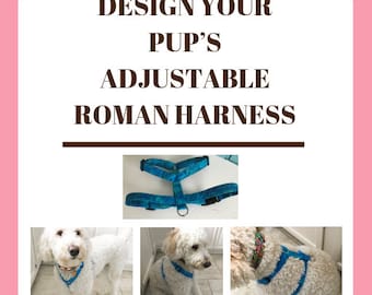 Design Your Pup’s Adjustable Roman Harness for Walks //Matching Leash Option // Matching Flower or Bow tie Option
