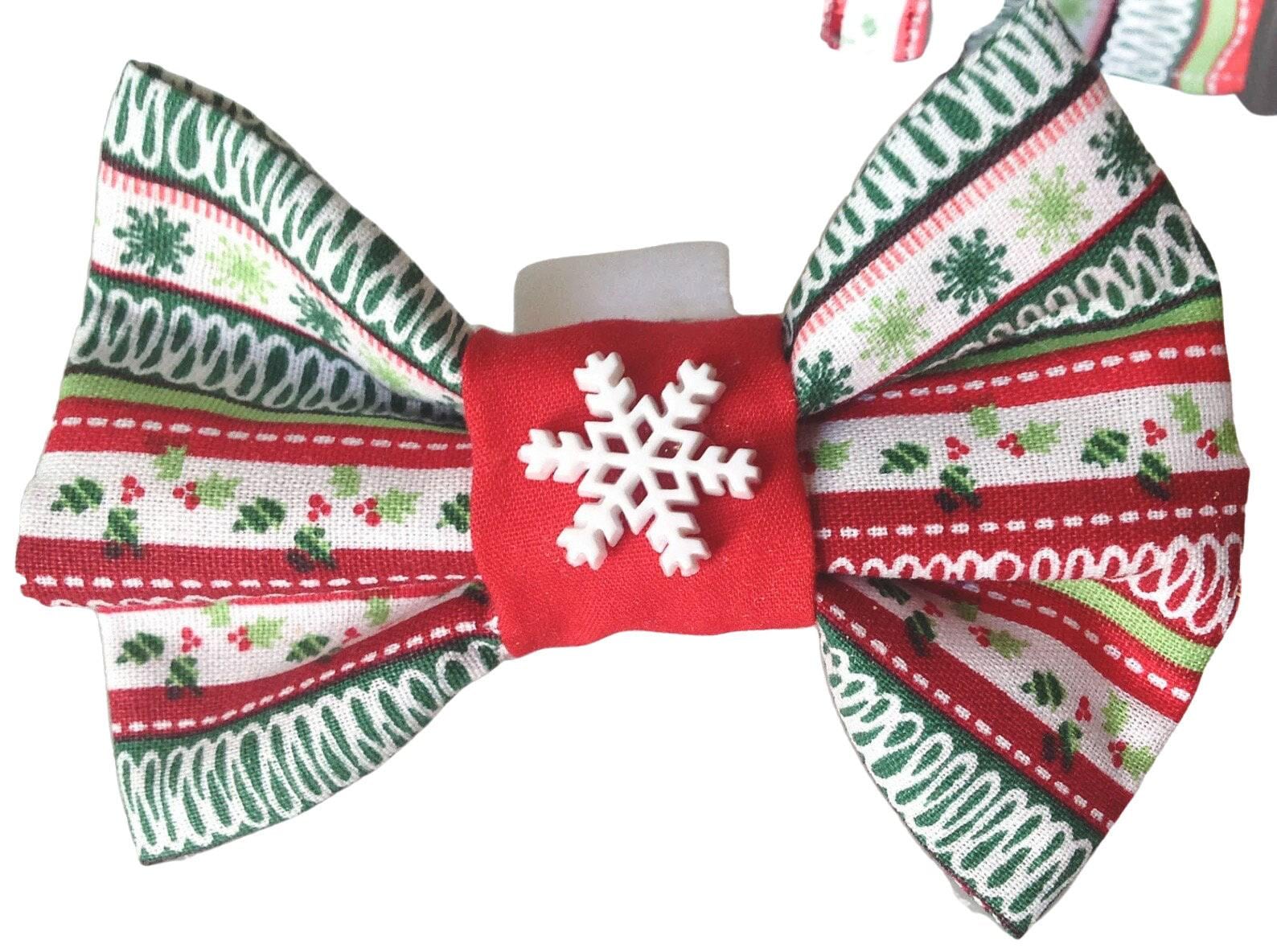Red & Green Christmas Striped Bow Tie For Dog Or Cat Collar/Attachable Pet Accessory