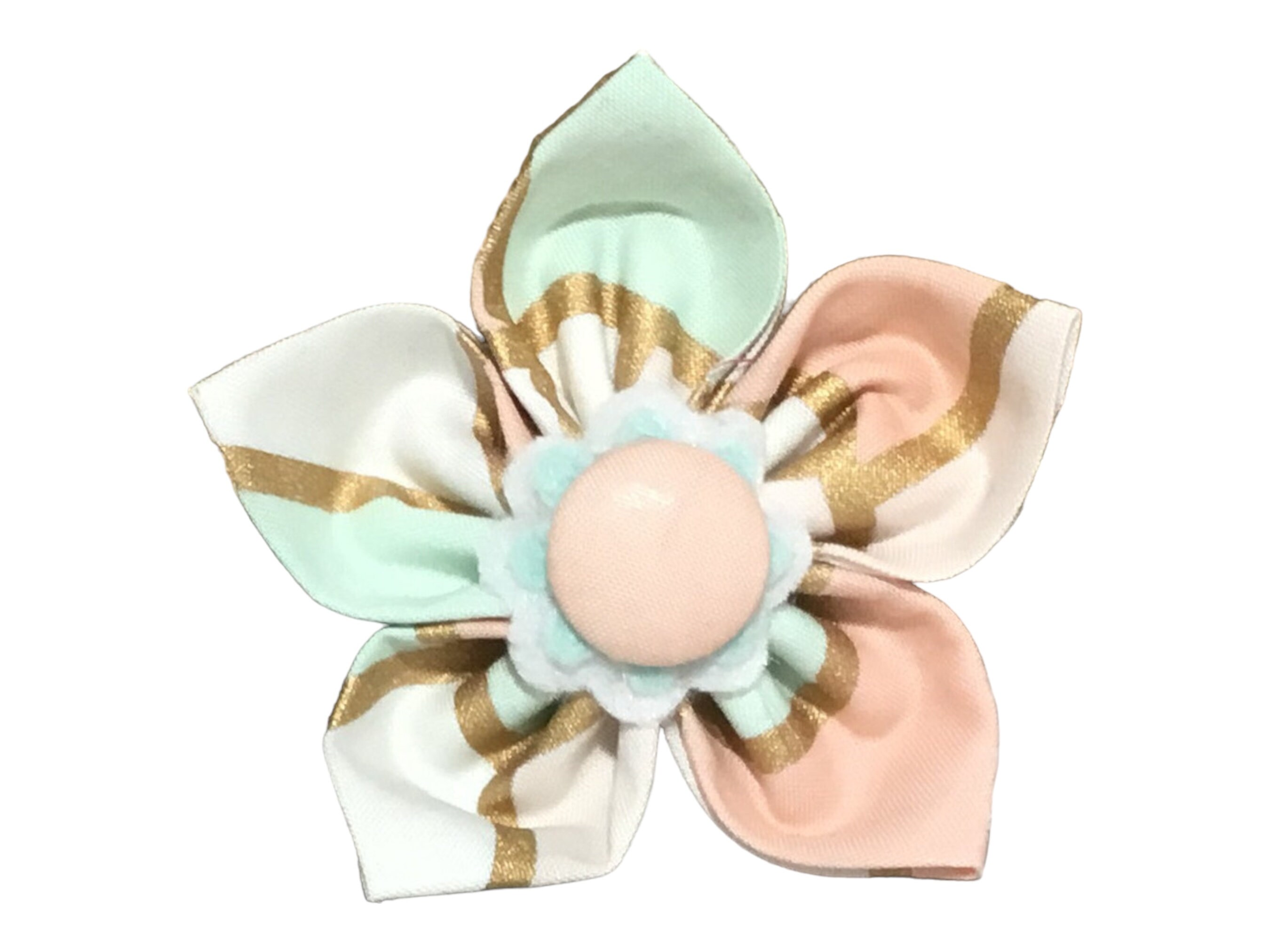 Rose Gold & Green Geometric Flower For Girl Dog Or Cat Collar- Attachable Pet Accessory - Gift