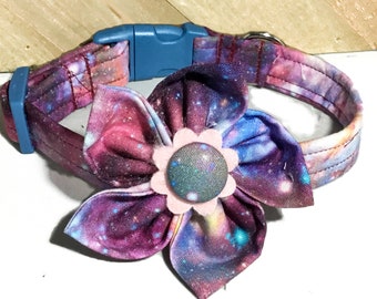 Purple and Pink Galaxy Flower Collar for Dog or Cat/Leash Upgrade/ Martingale Option/Metal Buckle Upgrade