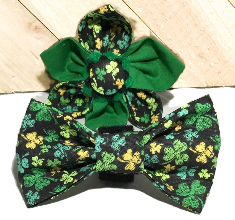 St. Patrick's Day Shamrock Collar with Bow Tie or Flower for Dogs and Cats / Buckle or Martingale/ Metal Buckle Upgrade / Leash Upgrade image 4