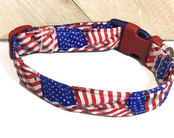 Patriotic Collar With Stars, Stripes & Flags  for Dogs and Cats in Buckled or Martingale Style / Memorial Day Collars/