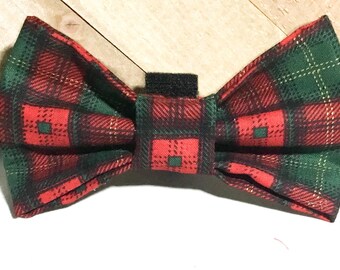 Red, Green & Black Plaid Christmas Plaid Bow tie or Flower for Dog or Cat Collar/ Attachable Christmas Pet Accessory