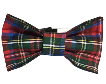 Red Christmas Plaid Tartan Dog & Cat Bow Tie - Attachable Accessory for Collar-  Collar Bow