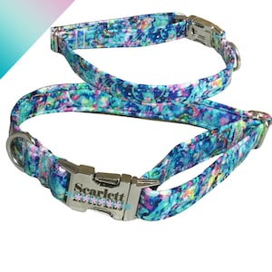 Personalized Rainbow Dog Collar - Laser Engraved Buckle - Kaleidoscope Theme
