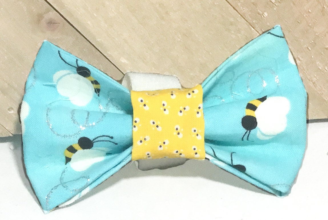 Yellow & Blue Bumble Bee Bow Tie for Male Cat and Dog
