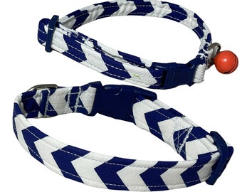 Blue Chevron Pet Collar - Breakaway, Buckled, Martingale Options  - Upgrade with Laser Engraved, Metal and Colored Plastic Hardware