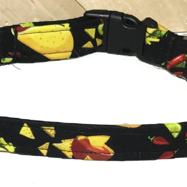 Taco Nacho Jalapeño Dog Or Cat Collar With Black Background-Buckle, Breakaway, Martingale Available