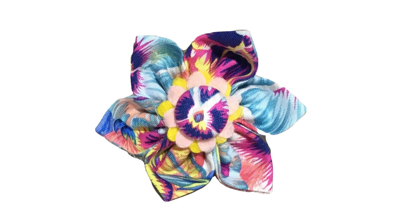 Tropical Floral Flower For Girl Dog Or Cat Collar -Attachable Bow - Accessory-Fabric Flower - Leash Upgrade - Custom Made