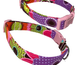 Floral Dog Collar, 70's Style Pet Collar, Buckle or Breakaway