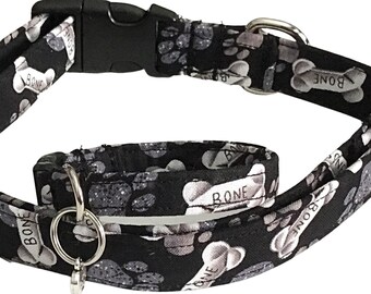 Black & White Dog Bone Collar with Matching Friendship Charm  Bracelet