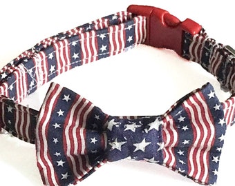 4th of July Striped Patriotic Bow Tie Collar for Male Dog or Cat