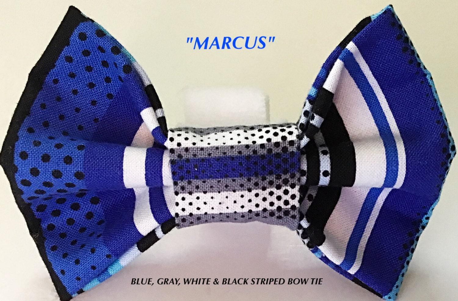Blue, Black & Gray Striped Bow Tie For Male Dog Or Cat