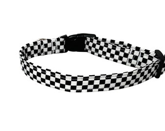 Black and White Checkered Dog and Cat Collar with Standard Buckle-Buckle, Breakaway, Martingale Available