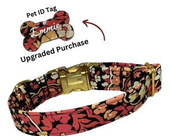 Orange & Black Floral Collar for Dog or Cat- Black Buckle or Martingale - Metal Buckle, Leash, Name Personalization, Pet ID Tag Upgrades