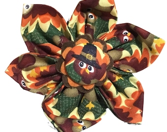 Fall Thanksgiving Turkey Flower For Dog or Cat Collar / Attachable Pet Accessory