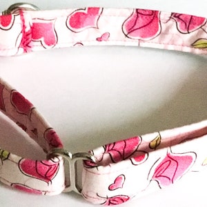 Pink and Green Martingale Dog Collar with Hearts and Tulips / 5 Ft Tulip Leash Upgrade