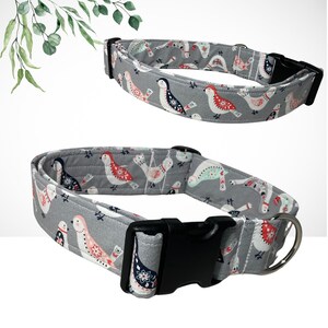 Gray Collar With White Birds for Dogs and Cats -Buckle, Breakaway, Martingale Available